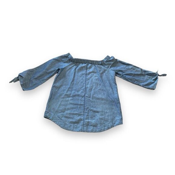 Free People Show Me Some Shoulder Chambray Blue Off Shoulder Top Med Linen Blend - Picture 2 of 7